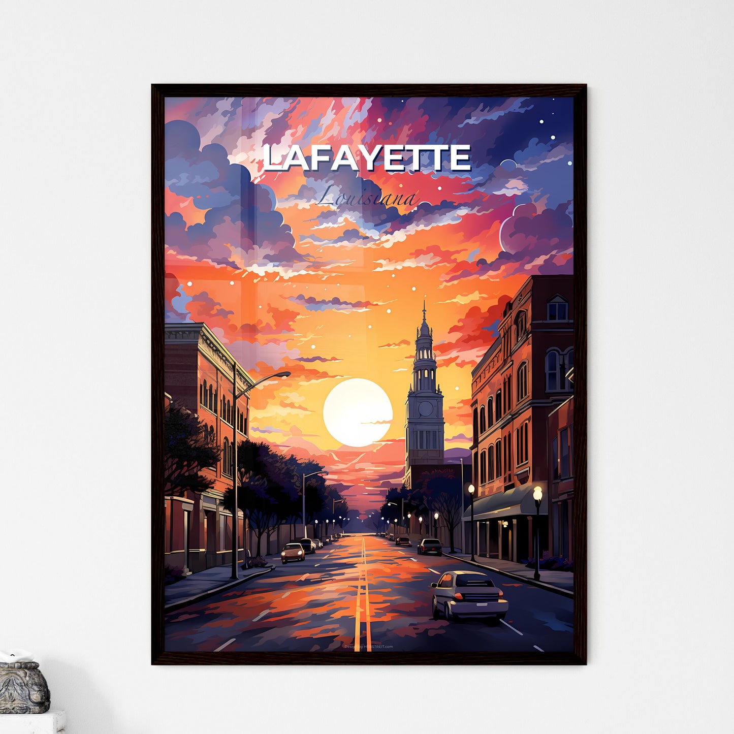 Lafayette, Louisiana, A Poster of a street with cars and a large building in the background Default Title