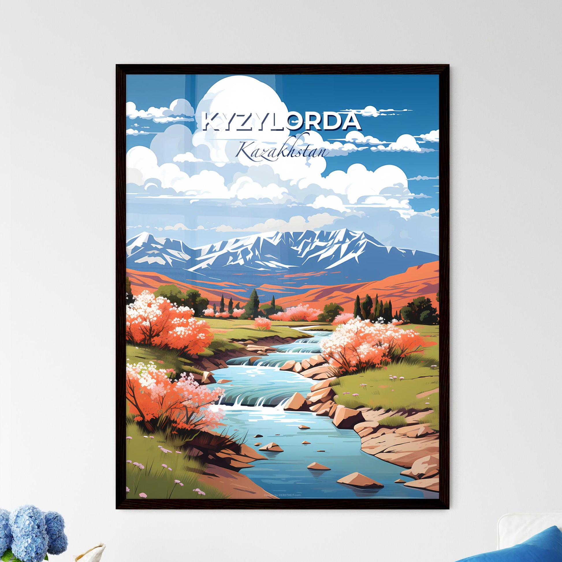 Kyzylorda, Kazakhstan, A Poster of a river running through a valley with mountains in the background Default Title