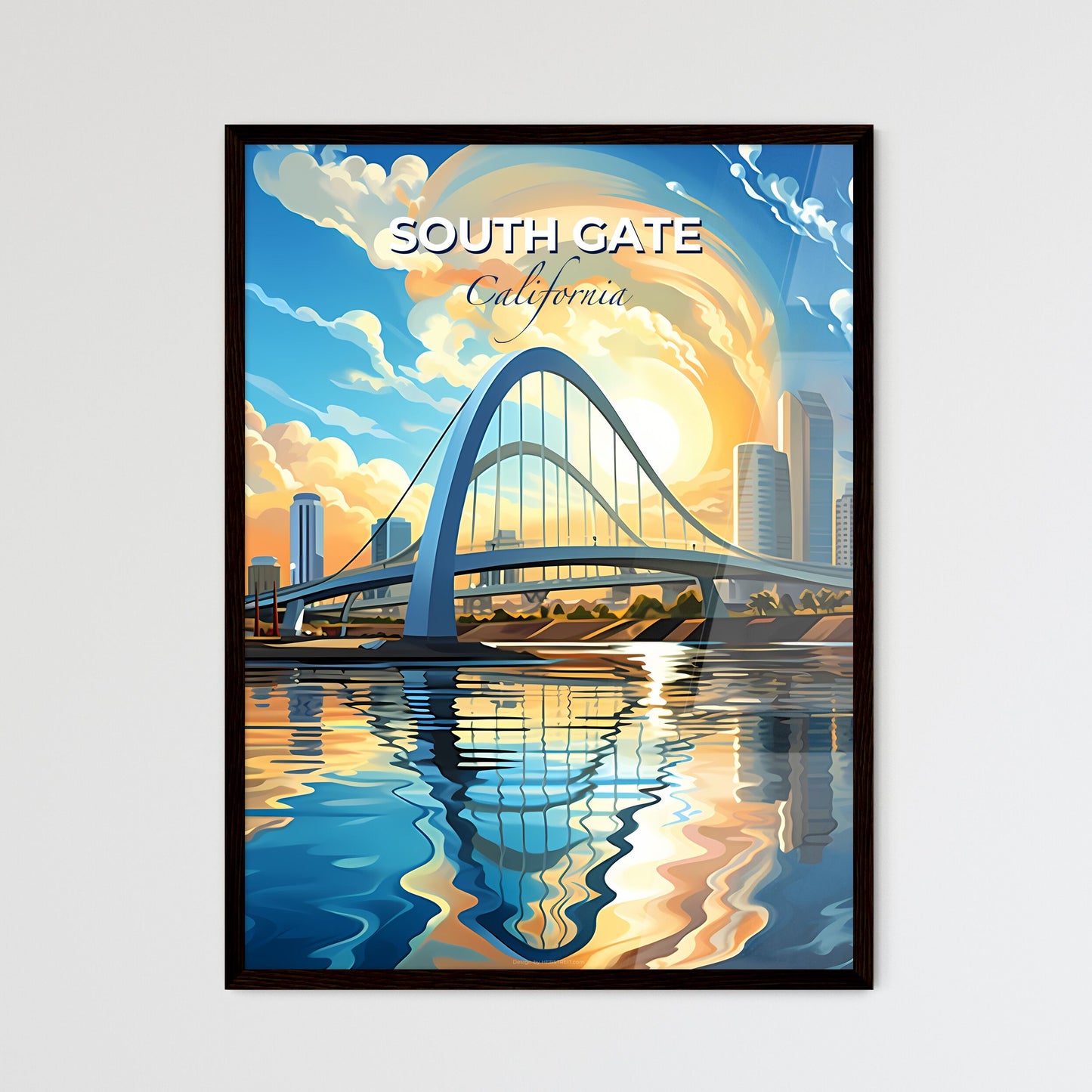 South Gate, California, A Poster of a bridge over water with a city in the background Default Title