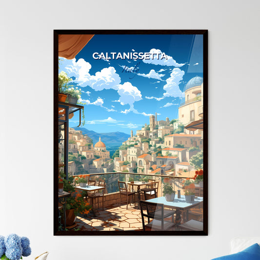 Caltanissetta, Italy, A Poster of a balcony with a view of a city and mountains Default Title