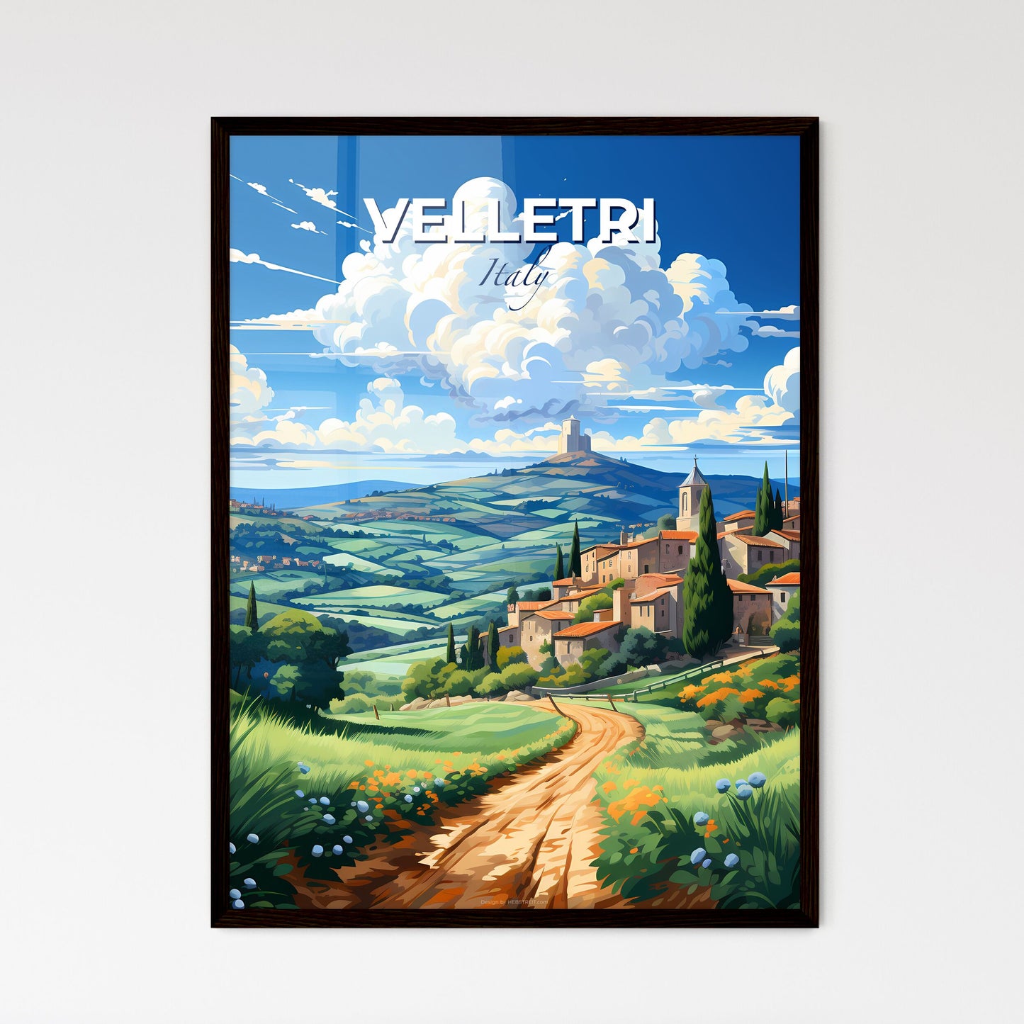 Velletri, Italy, A Poster of a landscape with a road and a village Default Title