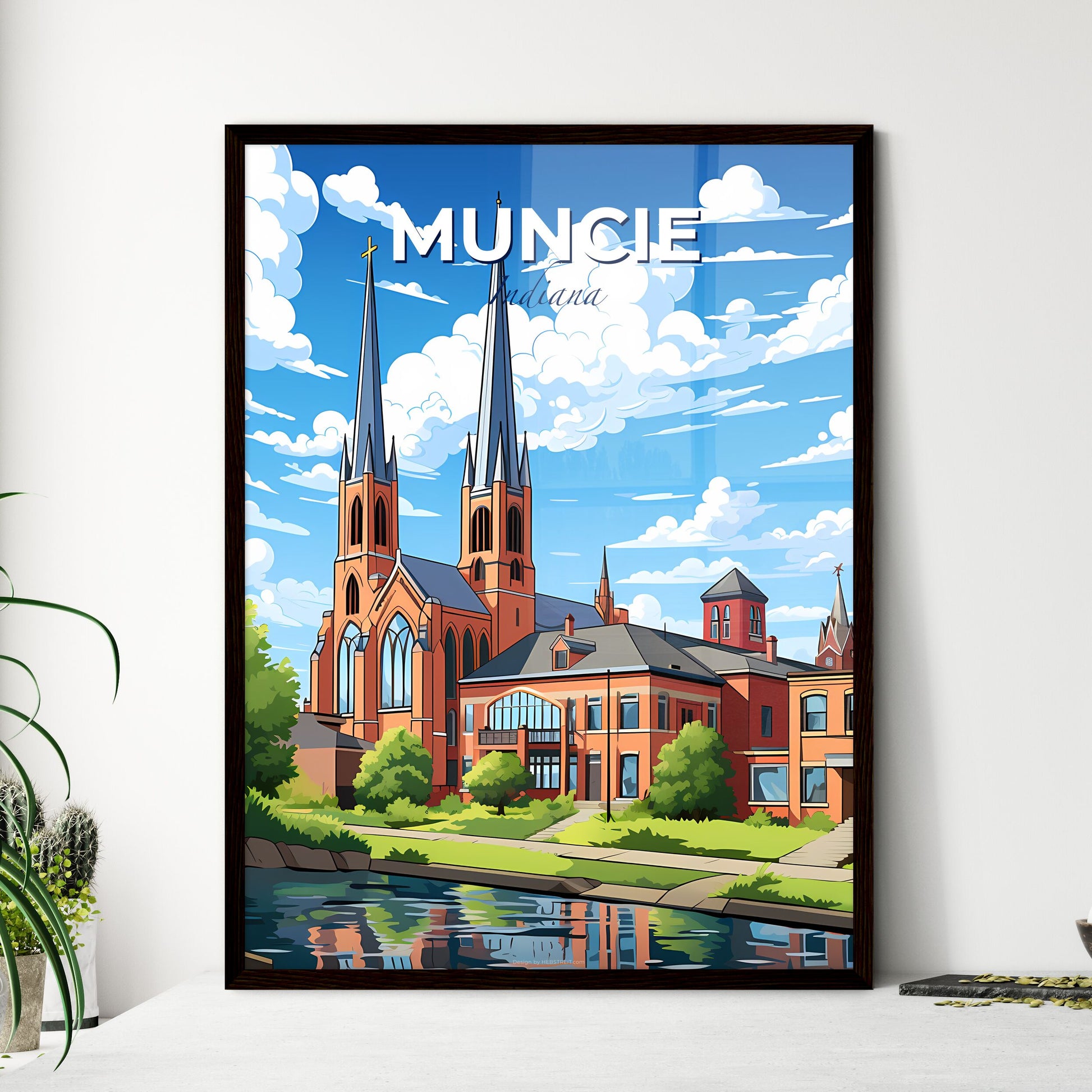Muncie, Indiana, A Poster of a building with towers and trees Default Title