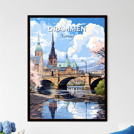 Drammen, Norway, A Poster of a bridge over a river with trees and buildings Default Title
