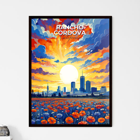 Rancho Cordova, California, A Poster of a field of flowers with a city in the background Default Title
