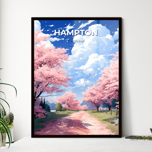 Hampton, Virginia, A Poster of a road with pink trees and a fence Default Title