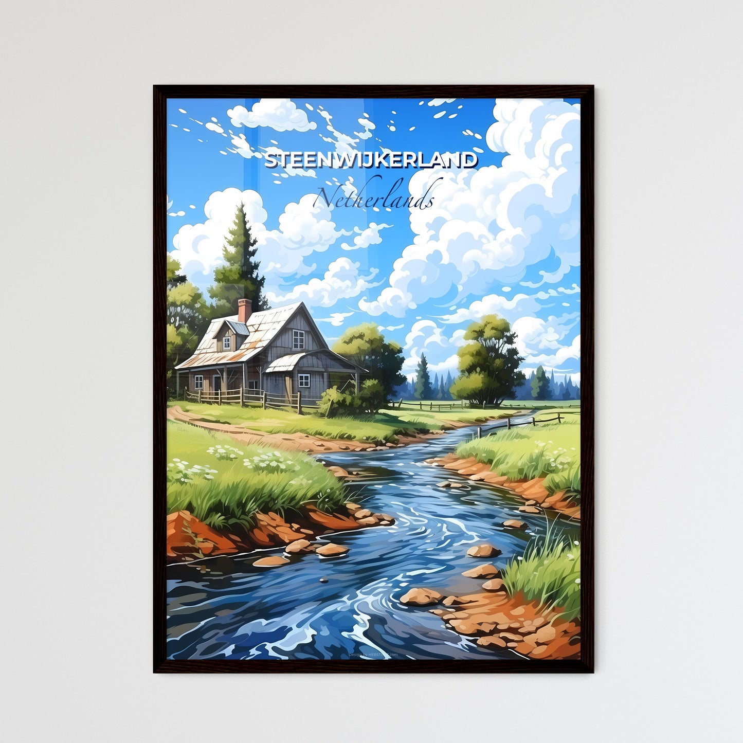 Steenwijkerland, Netherlands, A Poster of a house by a river Default Title