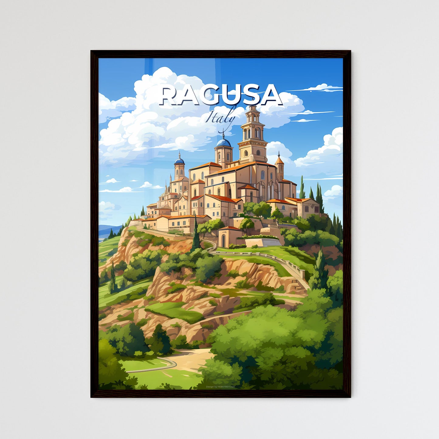 Ragusa, Italy, A Poster of a building on a hill Default Title
