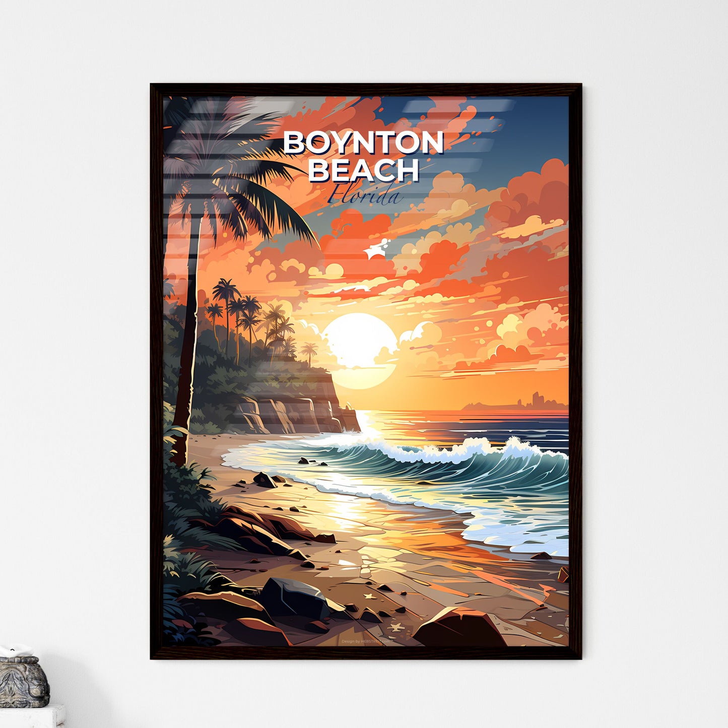 Boynton Beach, Florida, A Poster of a beach with palm trees and waves Default Title