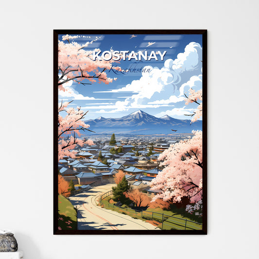 Kostanay, Kazakhstan, A Poster of a landscape of a town with a road and trees and mountains Default Title