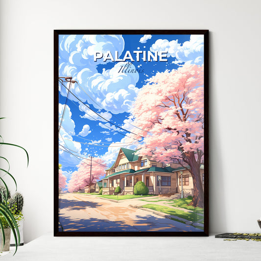 Palatine, Illinois, A Poster of a house with pink trees and power lines Default Title