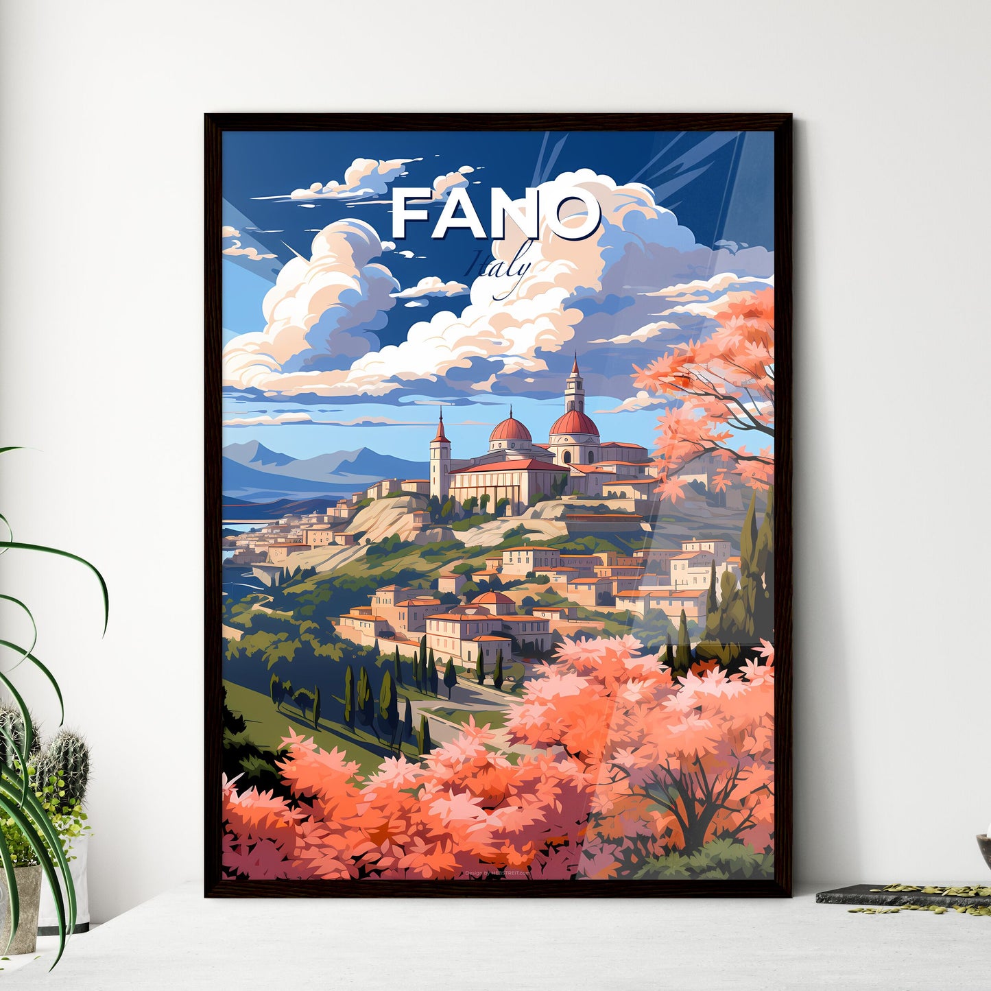 Fano, Italy, A Poster of a landscape of a town with a building and trees Default Title