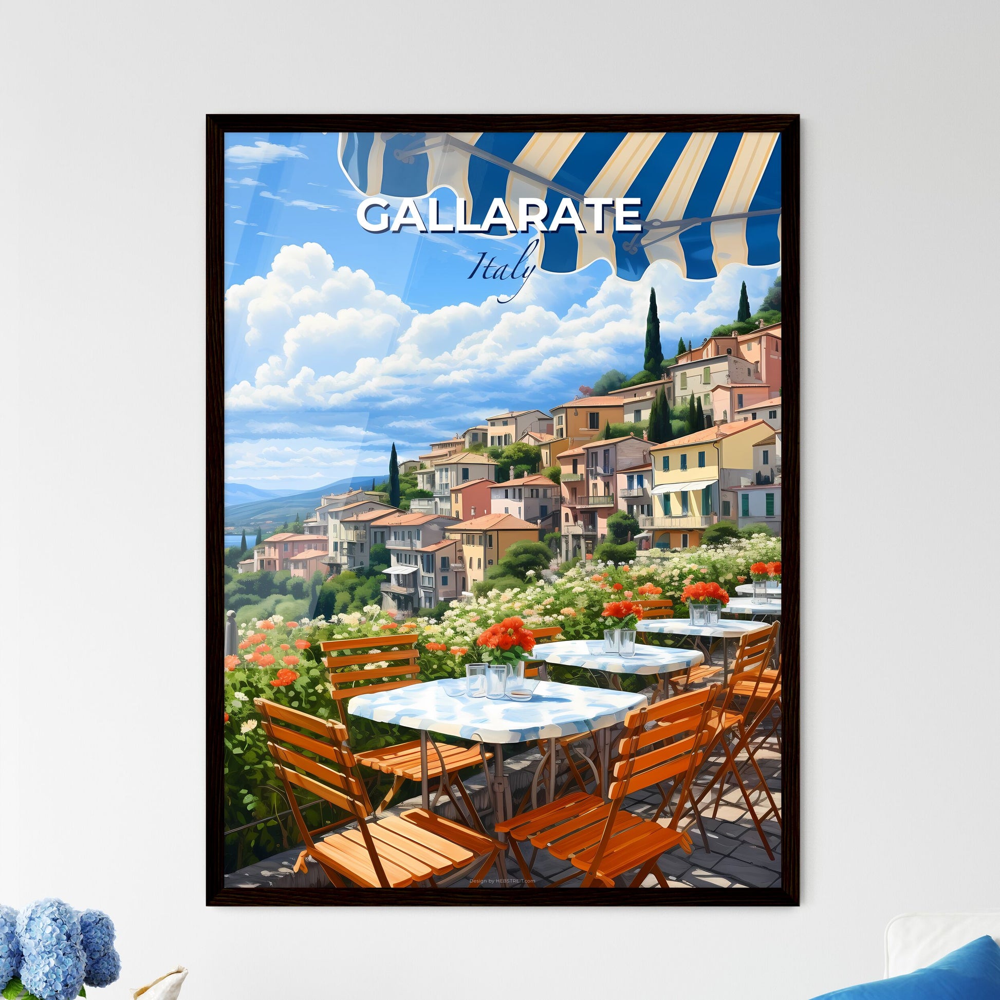 Gallarate, Italy, A Poster of a table and chairs on a terrace overlooking a town Default Title