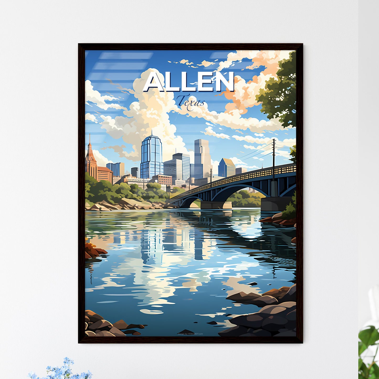 Allen, Texas, A Poster of a bridge over a river with trees and a city in the background Default Title