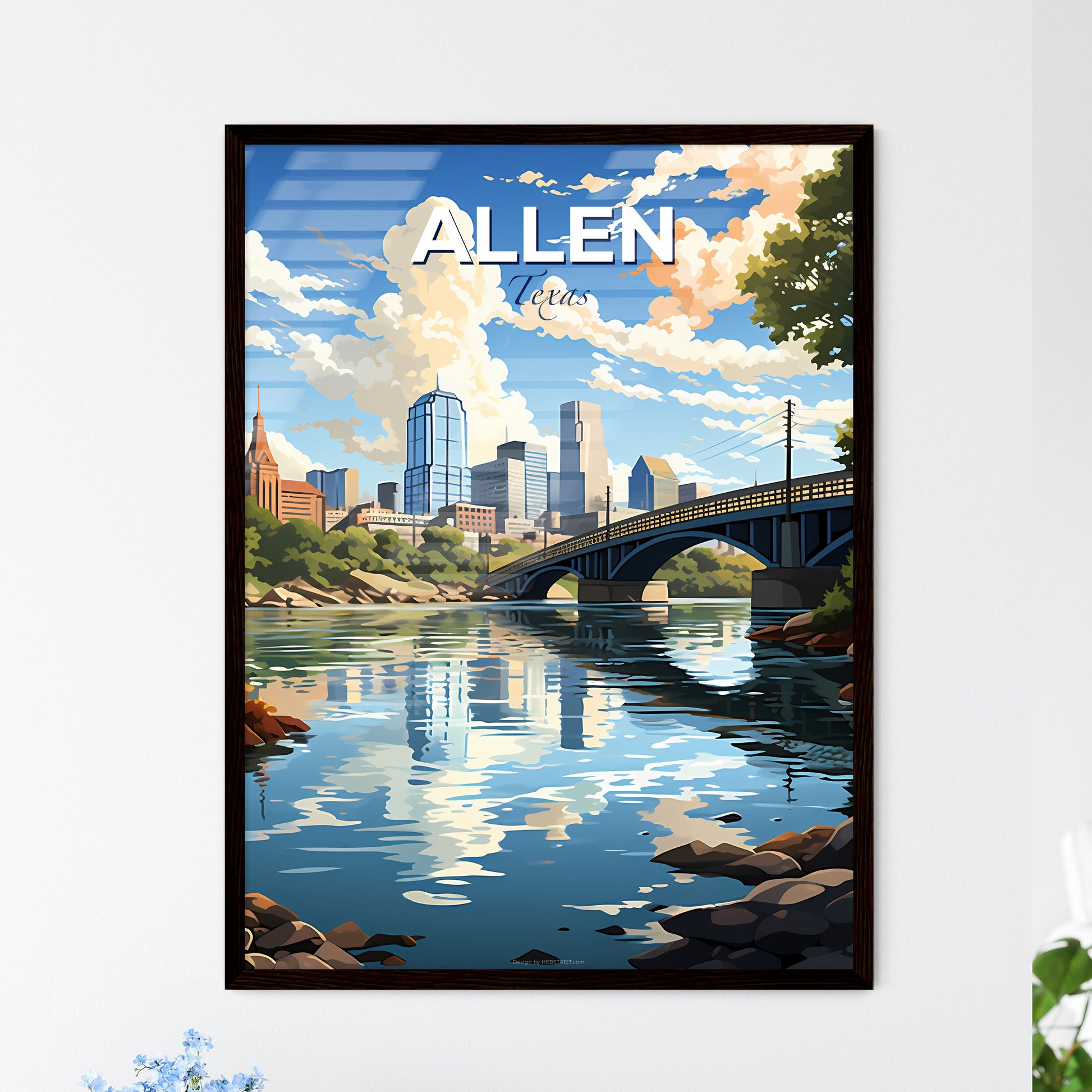 Allen, Texas, A Poster of a bridge over a river with trees and a city in the background Default Title