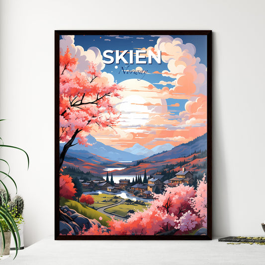 Skien, Norway, A Poster of a landscape with a village and a river Default Title