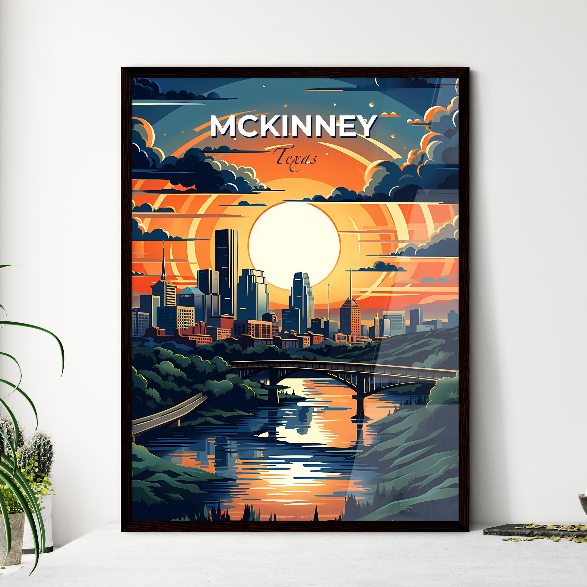 Mckinney, Texas, A Poster of a city with a bridge over a river Default Title