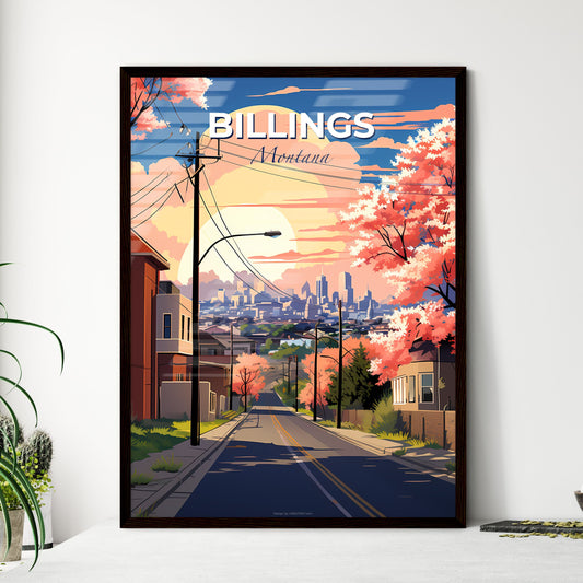 Billings, Montana, A Poster of a road with pink trees and buildings in the background Default Title