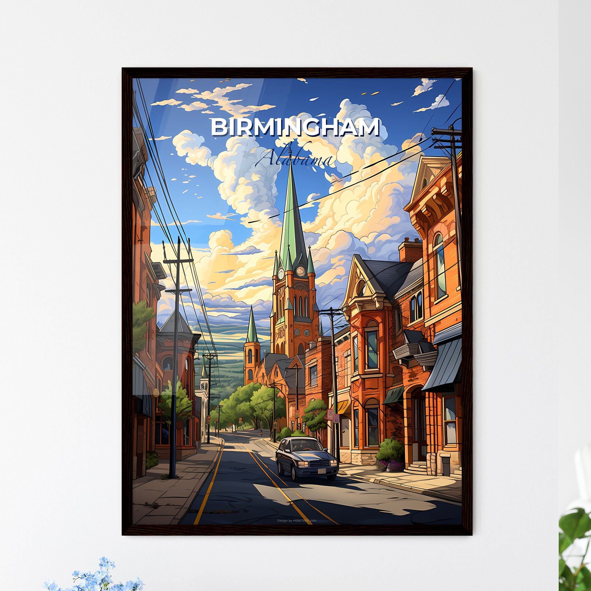 Birmingham, Alabama, A Poster of a street with a car and buildings Default Title