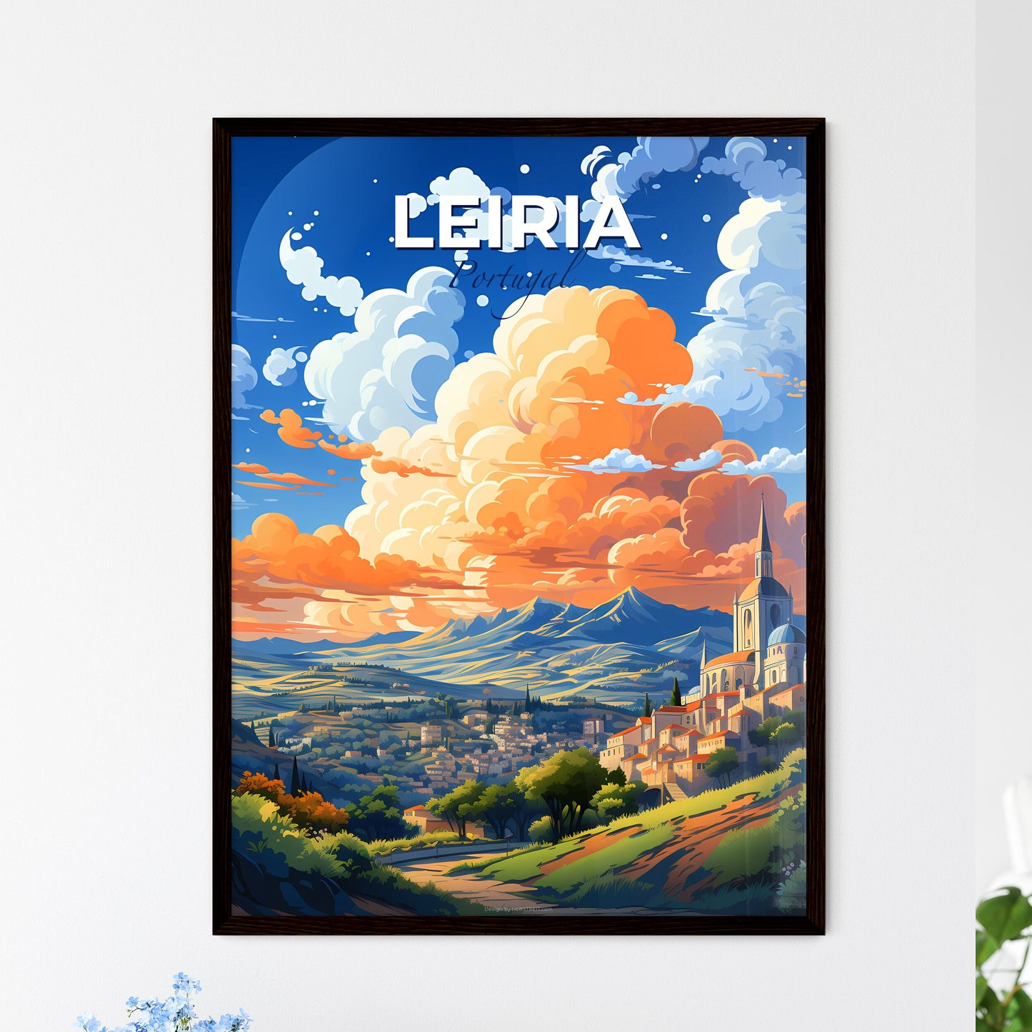 Leiria, Portugal, A Poster of a landscape with a building and mountains Default Title