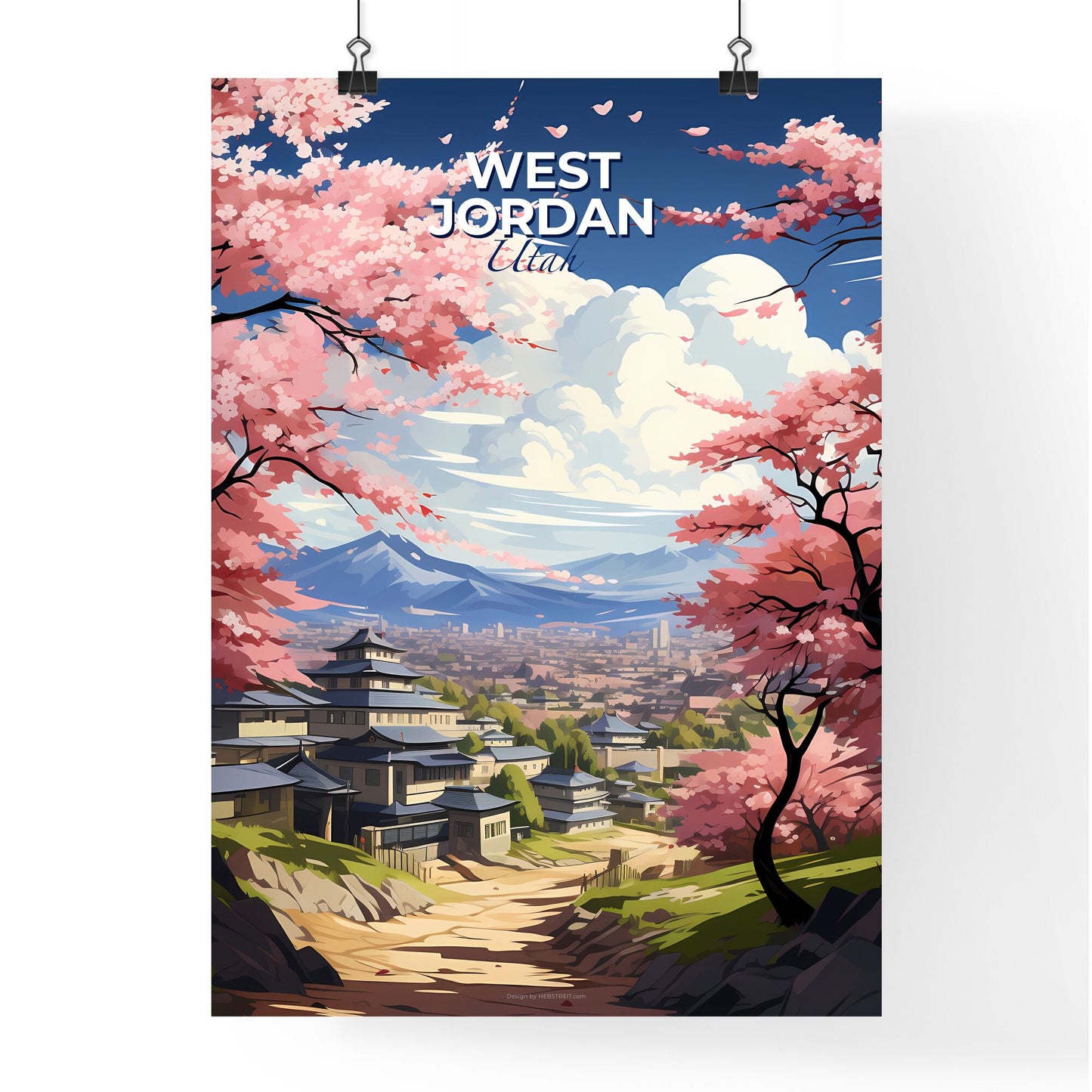 West Jordan, Utah, A Poster of a landscape with pink trees and buildings Default Title