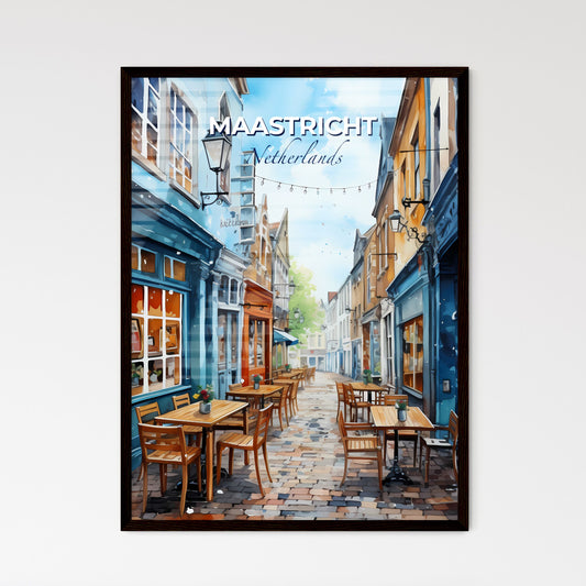 Maastricht, Netherlands, A Poster of a street with tables and chairs Default Title