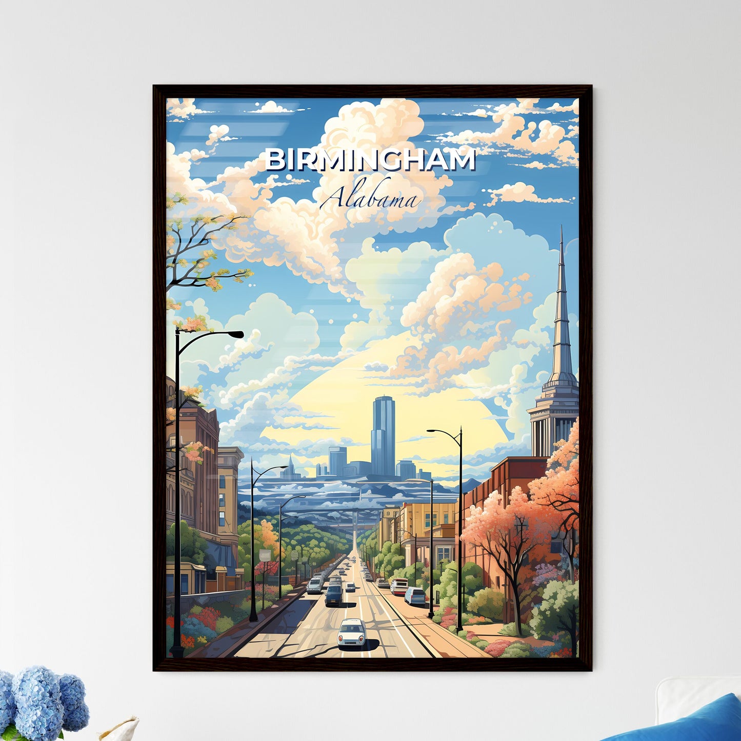 Birmingham, Alabama, A Poster of a street with cars and trees and buildings Default Title