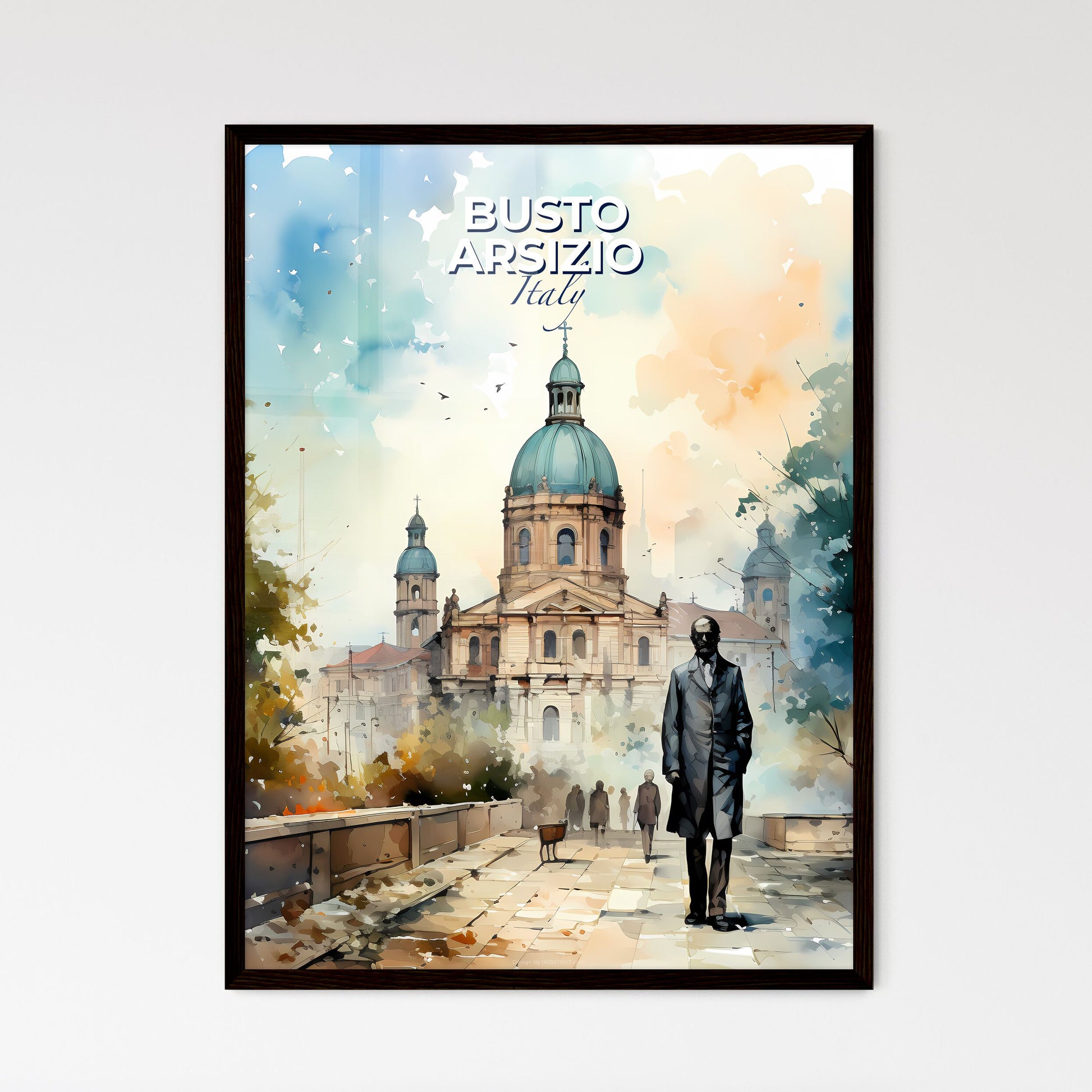 Busto Arsizio, Italy, A Poster of a man walking on a walkway with a building in the background Default Title