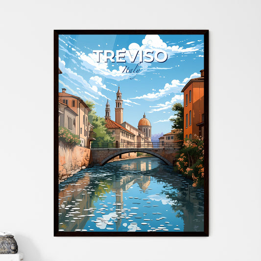Treviso, Italy, A Poster of a bridge over a river with buildings and a church Default Title