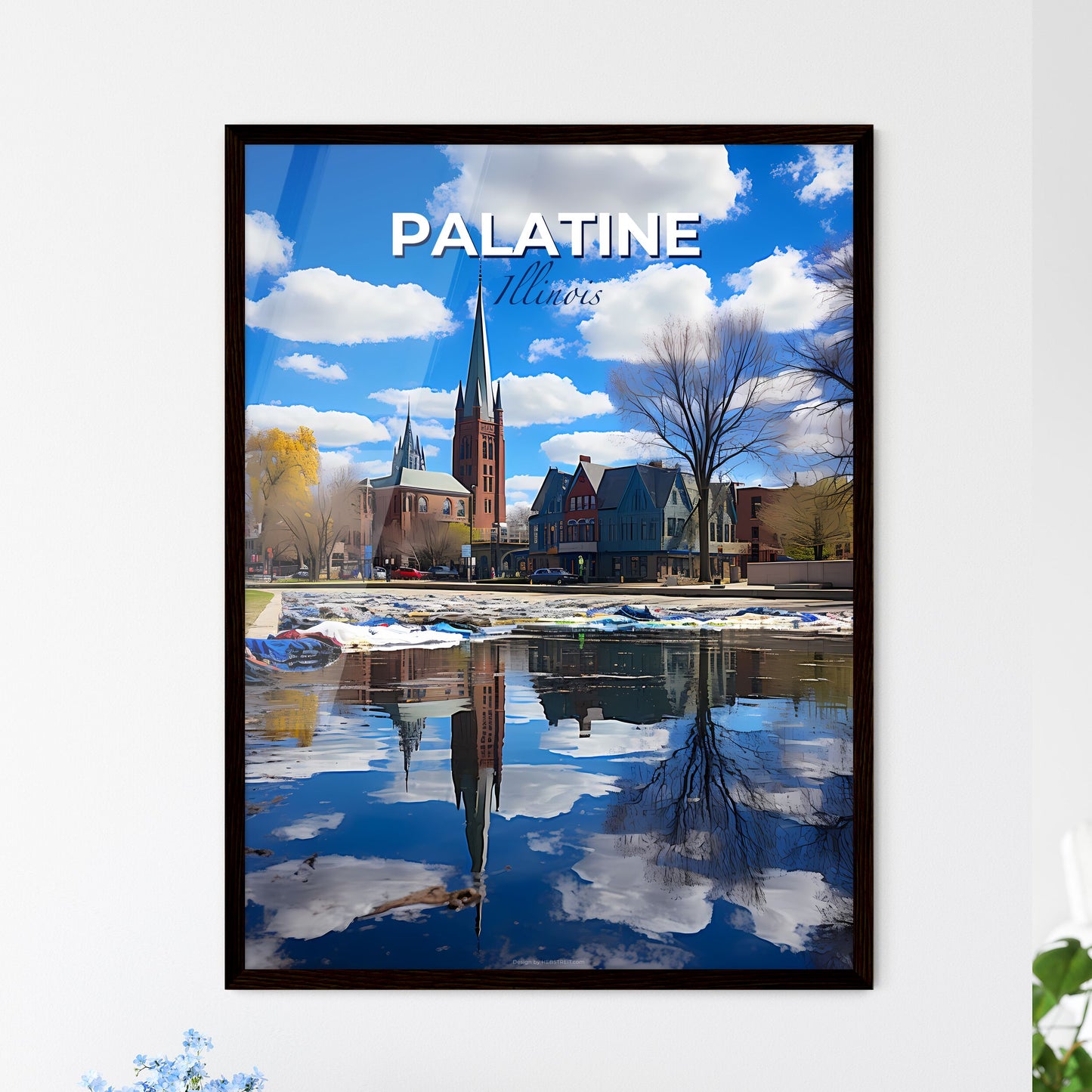 Palatine, Illinois, A Poster of a body of water with buildings and trees Default Title