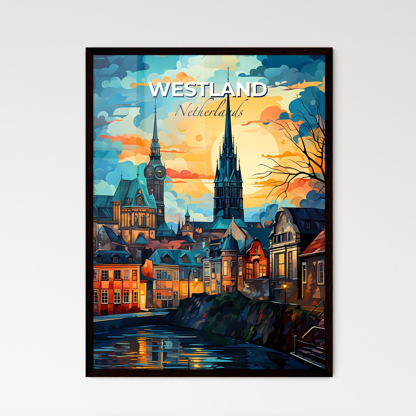 Westland, Netherlands, A Poster of a colorful sunset over a city Default Title