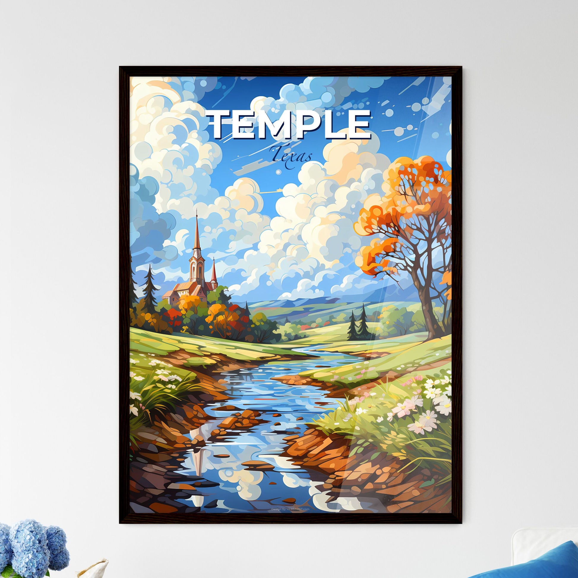 Temple, Texas, A Poster of a river running through a valley with a church in the background Default Title