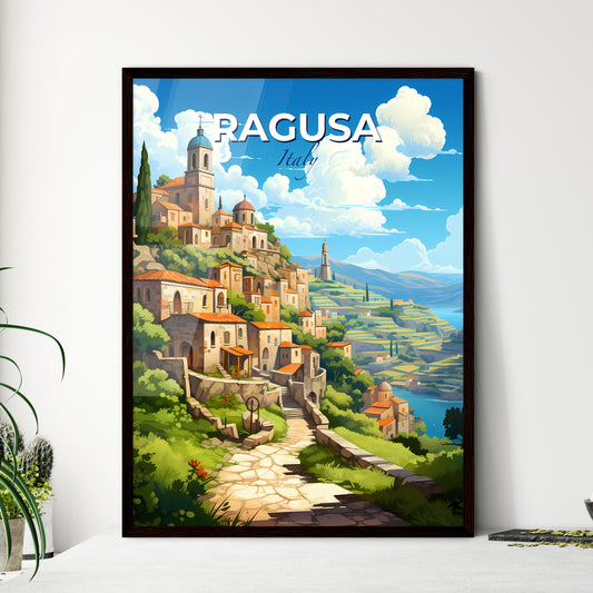 Ragusa, Italy, A Poster of a painting of a village on a hill Default Title