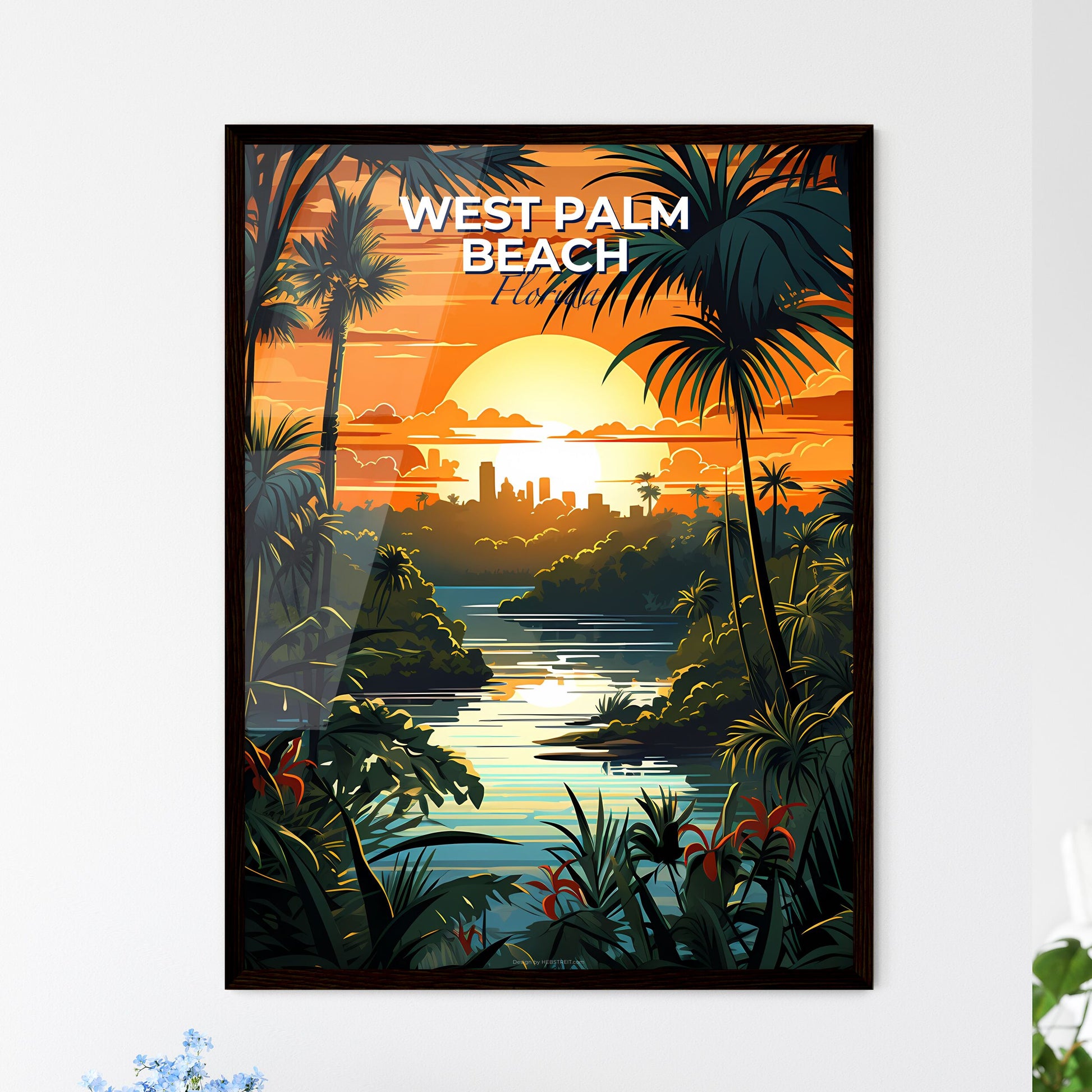 West Palm Beach, Florida, A Poster of a sunset over a river with trees and plants Default Title