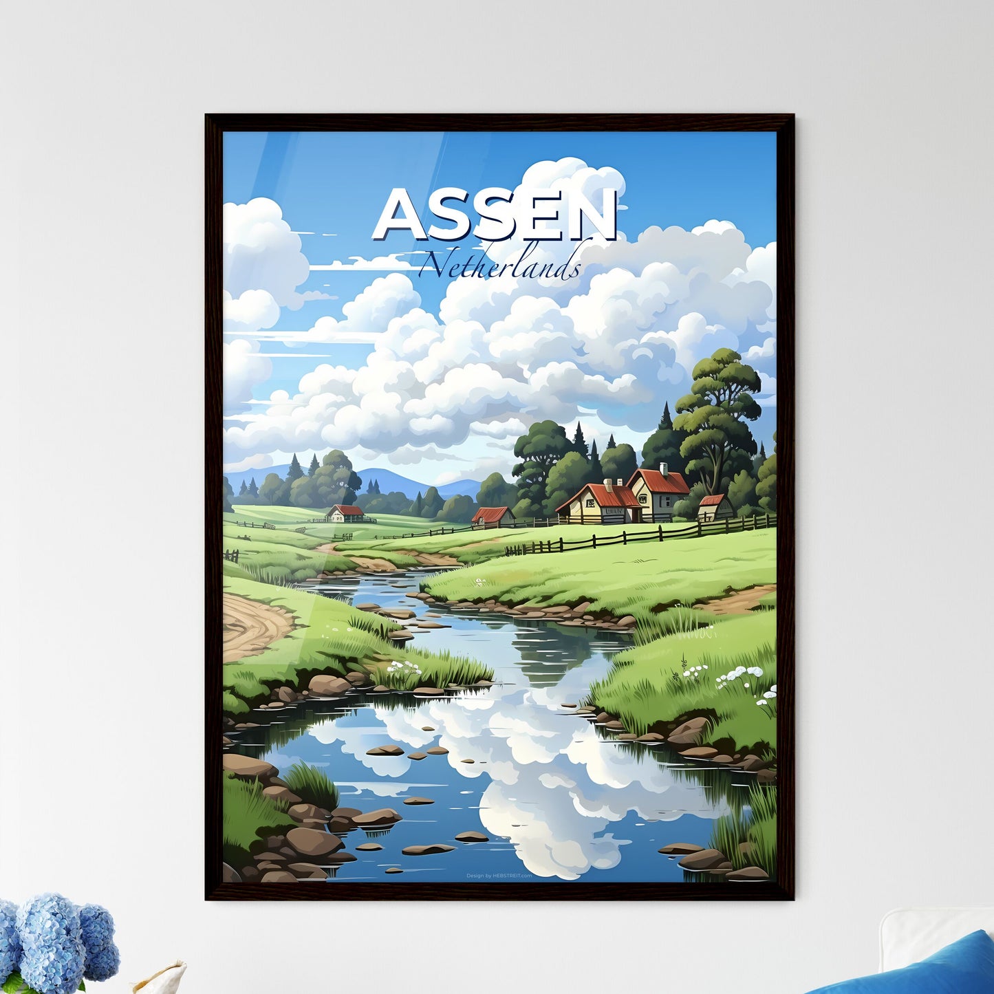 Assen, Netherlands, A Poster of a river running through a green field Default Title