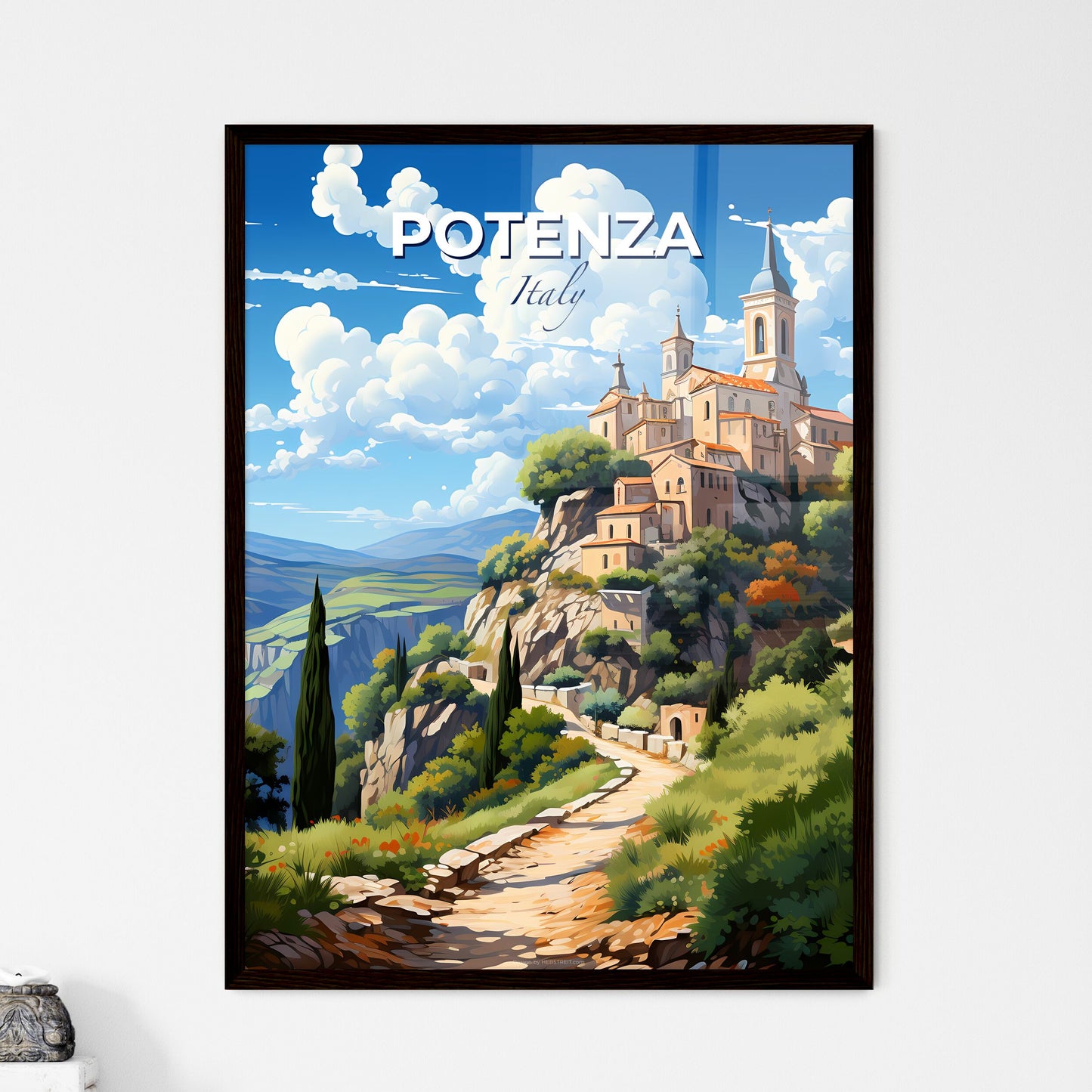 Potenza, Italy, A Poster of a painting of a building on a hill Default Title