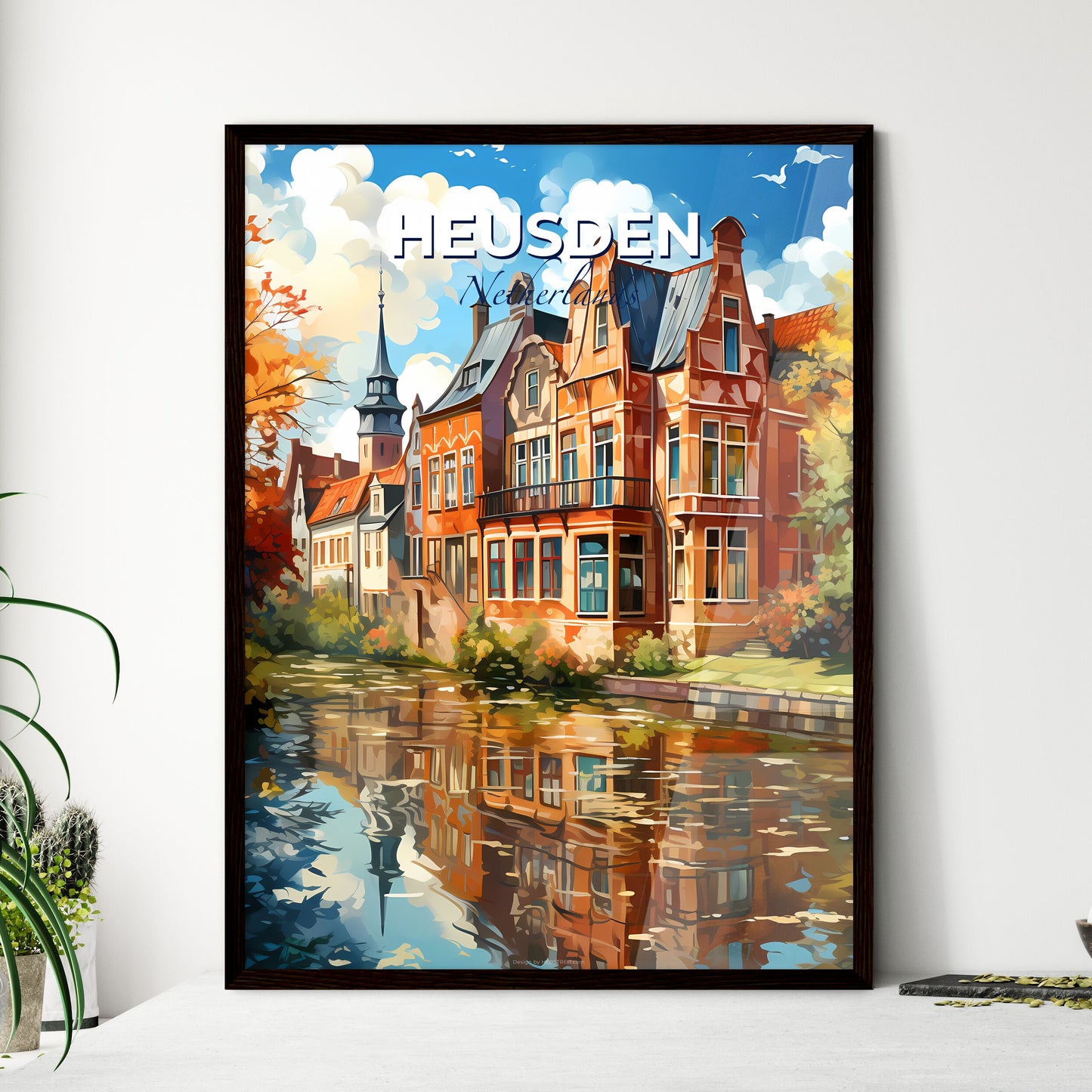 Heusden, Netherlands, A Poster of a water body with a building and trees Default Title