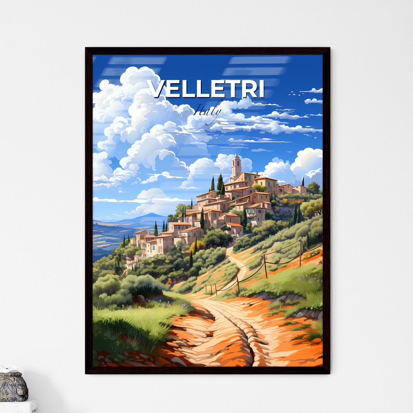 Velletri, Italy, A Poster of a painting of a village on a hill Default Title