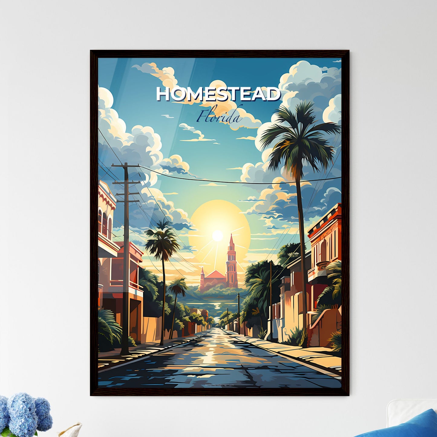 Homestead, Florida, A Poster of a street with palm trees and buildings on the side Default Title