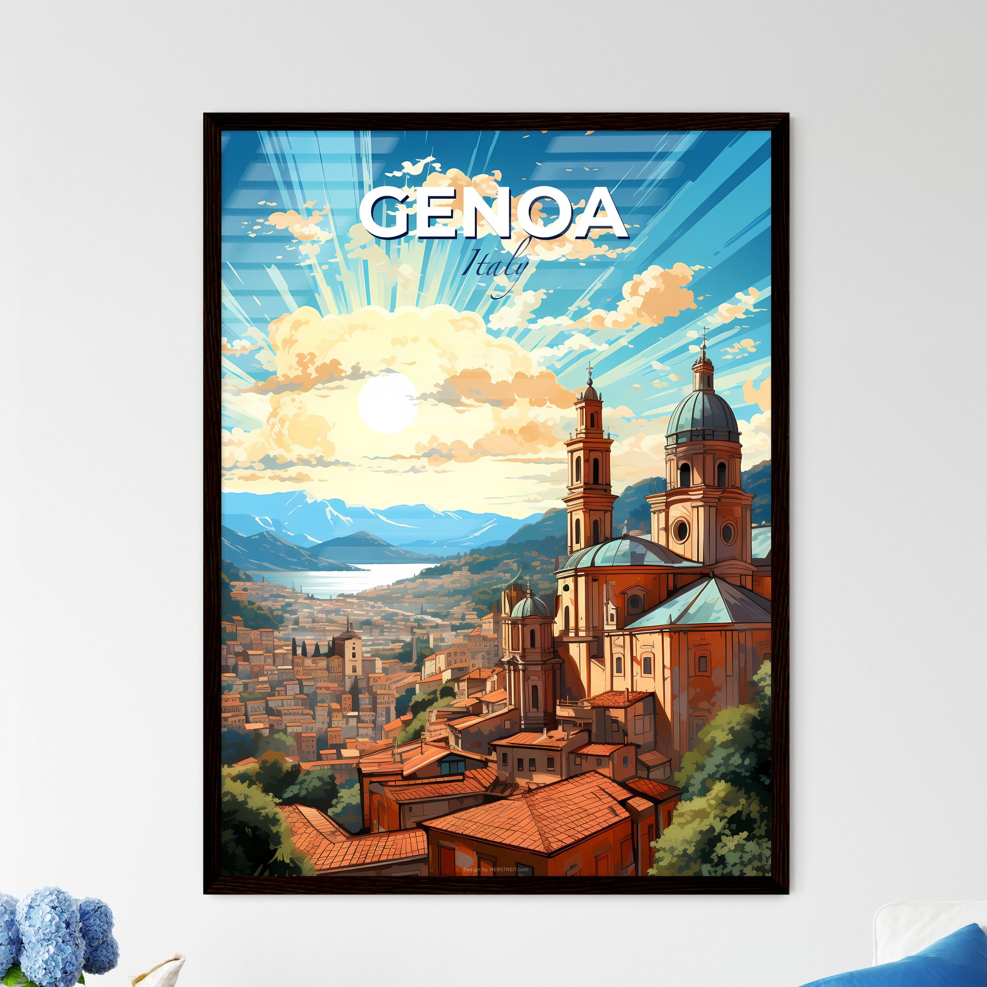 Genoa, Italy, A Poster of a lively and colourful cityscape Default Title