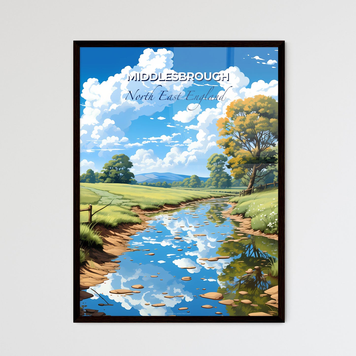 Middlesbrough, North East England, A Poster of a stream of water in a grassy field Default Title
