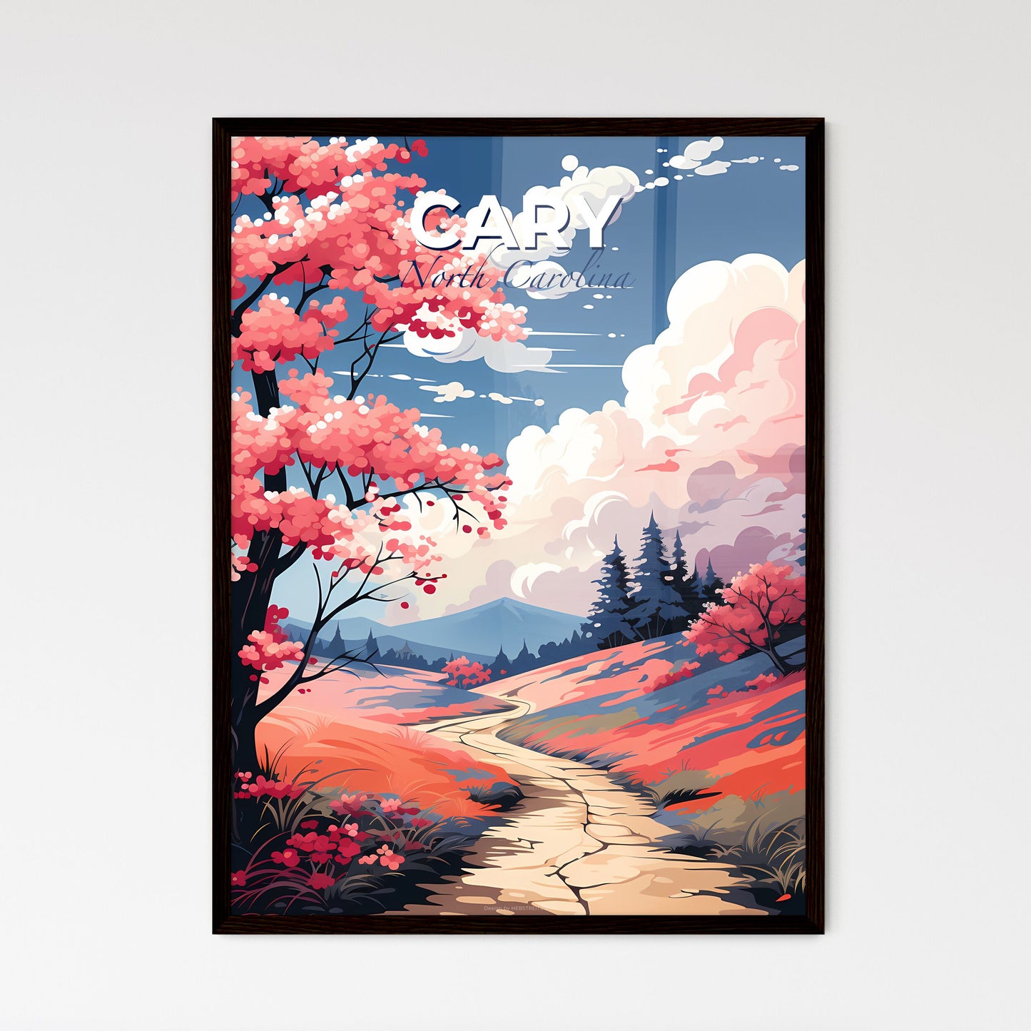 Cary, North Carolina, A Poster of a painting of a tree with pink flowers Default Title