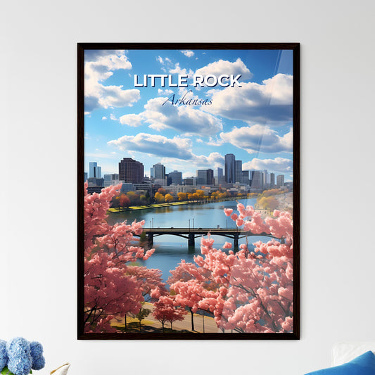Little Rock, Arkansas, A Poster of a bridge over a river with pink flowers Default Title