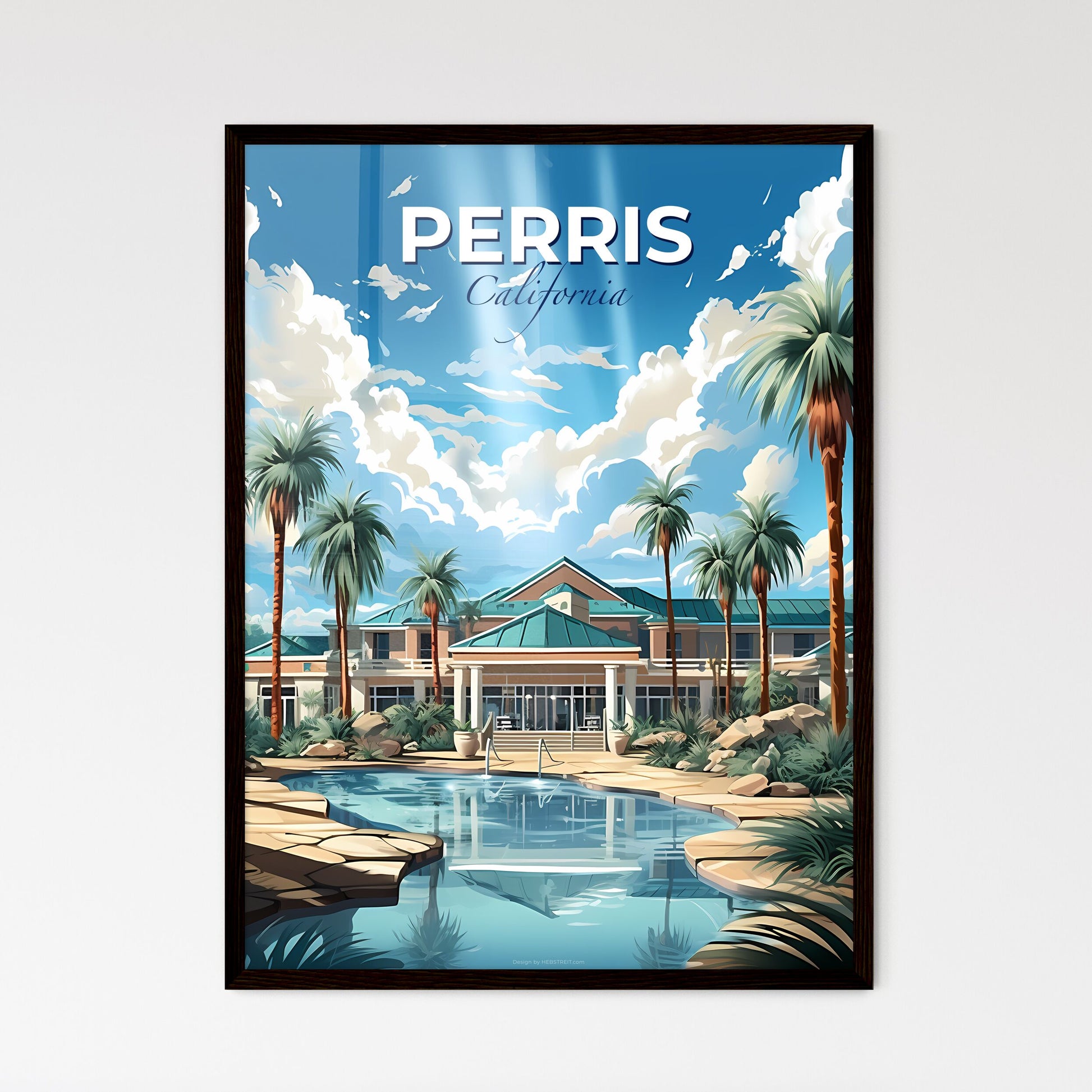 Perris, California, A Poster of a pool with palm trees and a building Default Title