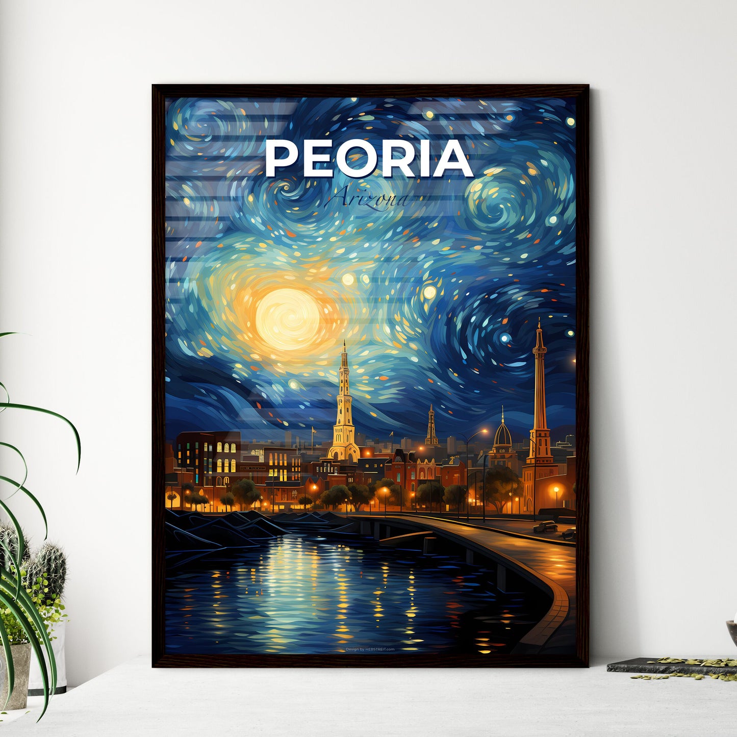 Peoria, Arizona, A Poster of a city at night with a river and a bridge Default Title