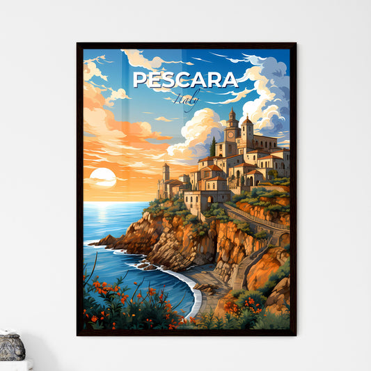 Pescara, Italy, A Poster of a painting of a town on a cliff by the ocean Default Title