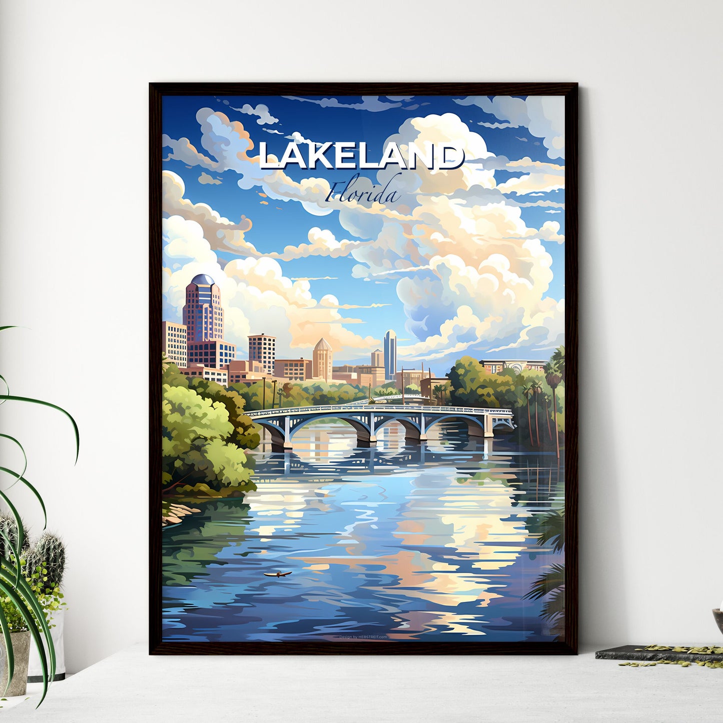 Lakeland, Florida, A Poster of a bridge over a river with trees and buildings in the background Default Title