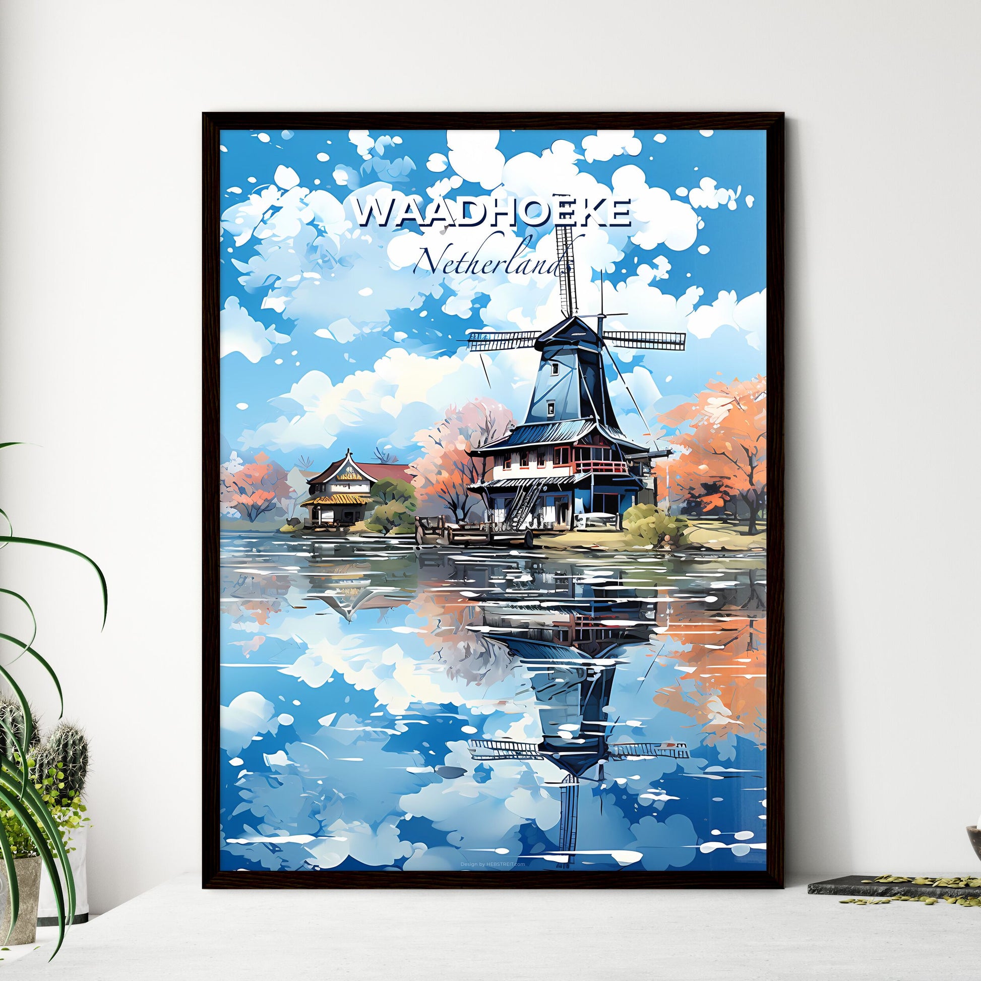 Waadhoeke, Netherlands, A Poster of a windmill on a lake Default Title