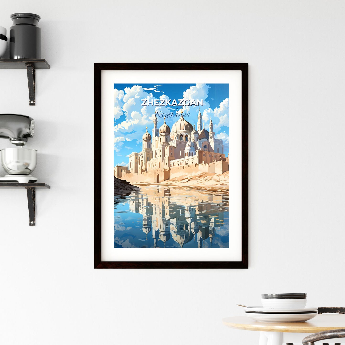 Zhezkazgan, Kazakhstan, A Poster of a castle with towers and towers and a body of water Default Title