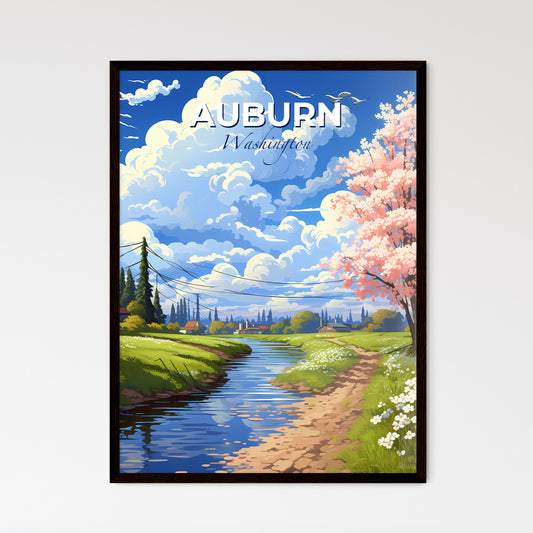 Auburn, Washington, A Poster of a river running through a grassy field with pink flowers and a tree Default Title
