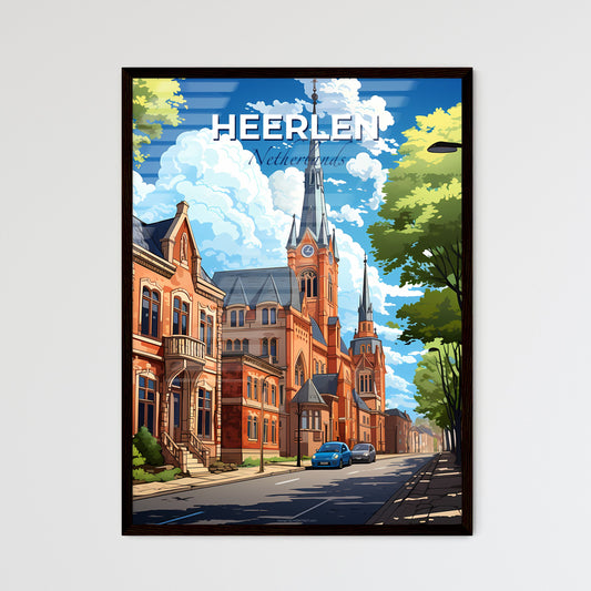 Heerlen, Netherlands, A Poster of a street with cars and a church with Sacred Heart Catholic Church in the background Default Title